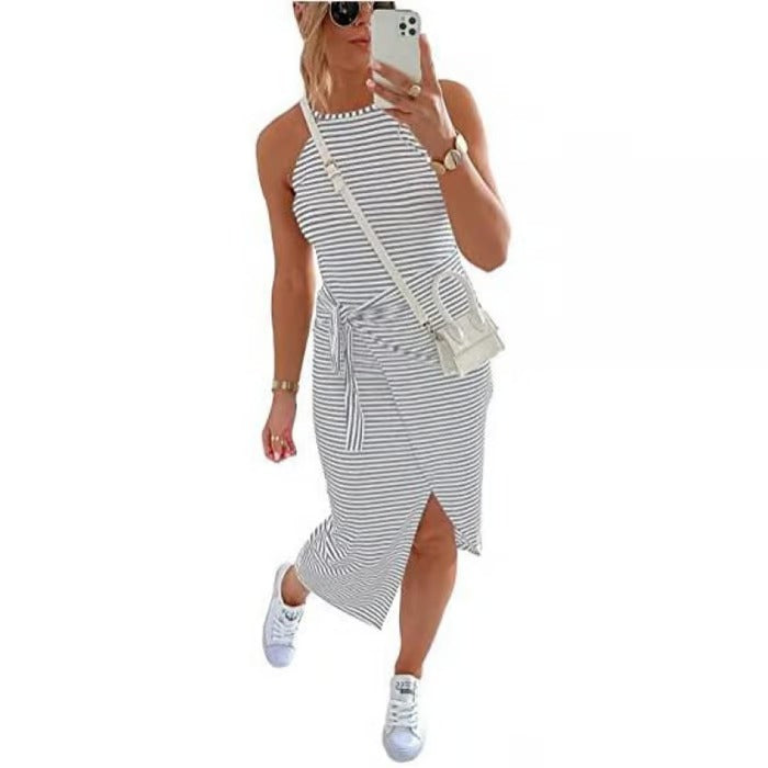 Casual Sleeveless Striped Midi Dresses